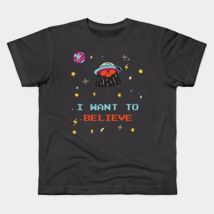 I Want To Believe UFO Doodle Kids T-Shirt